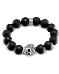 Thomas Sabo Power Skull Sterling Silver Men's Bracelet w/Obsidian Matt Beads - Negro
