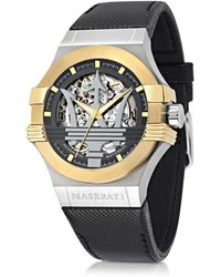 Maserati Potenza Armbanduhr aus Edelstahl mit Lederarmband in schwarz - Mettallic