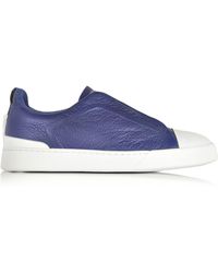 Ermenegildo Zegna Herrensneaker aus genarbtem Leder in metallisch blau