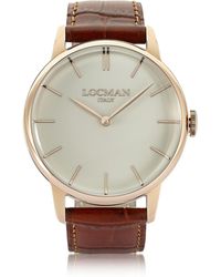 LOCMAN 1960 Herrenuhr aus PVD Edelstahl in roségold mit Krokoprint-Lederband - Braun