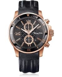 Thomas Sabo Rebel Race Rose Gold Stainless Steel Men's Chronograph Watch w/Black Leather Strap - Negro