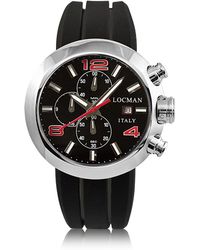LOCMAN Change Stainless Steel Round Case Men's Chronograph w/ Silicone & Leather Straps - Schwarz