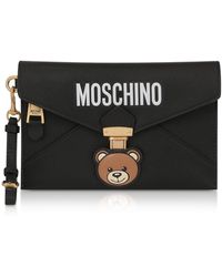 Moschino Teddy Bear Black Leather Clutch W/wristlet
