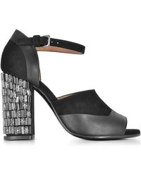 Marni Sandalo in Pelle e Velluto Nero con Tacco Mosaico