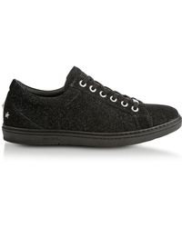 Jimmy Choo Cash Black Soft Glitter Suede Low Top Trainers - Noir