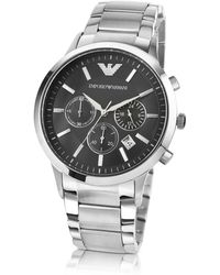 Emporio Armani Herren-Chronographenuhr aus Edelstahl in schwarz - Mettallic