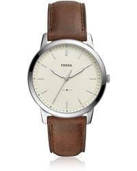 Fossil The Minimalist Three-Hand Brown Leather and Cream Dial Men's Watch - Mettallic