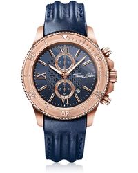 Thomas Sabo Rebel Race Rose Gold Stainless Steel Men's Chronograph Watch w/Blue Leather Strap - Azul