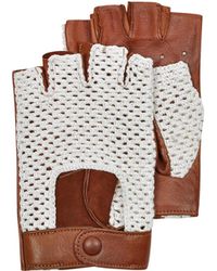 FORZIERI Guanti Driver in Pelle Marrone e Cotone Bianco