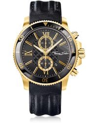 Thomas Sabo Rebel Race Gold Stainless Steel Men's Chronograph Watch w/Black Leather Strap - Negro