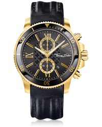 Thomas Sabo Rebel Race Gold Stainless Steel Men's Chronograph Watch w/Black Leather Strap - Metálico