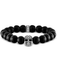 Thomas Sabo Blackened 925 Sterling Silver and Matt Obsidian Beads Maori Skull Power Bracelet - Negro