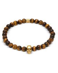 Northskull Yellow Tiger Eye And Gold Atticus Skull Bracelet - Braun