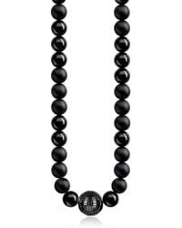 Thomas Sabo Power Blackened Sterling Silver Men's Necklace w/Obsidian Matt and Polished Beads - Negro