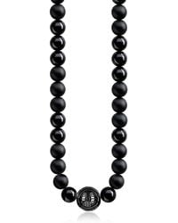 Thomas Sabo Power Blackened Sterling Silver Men's Necklace w/Obsidian Matt and Polished Beads - Metálico
