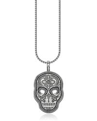 Thomas Sabo Blackened 925 Sterling Silver And Zirconia Pave Necklace W/skull Mask Pendant - Metallic