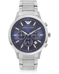 Emporio Armani Classic Orologio con Cronografo in Acciaio e Quadrante Blu - Metallizzato