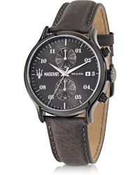 Maserati Epoca Chronograph-Herrenuhr in grau mit Lederarmband