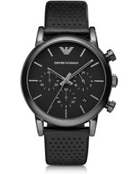 Emporio Armani Black Stainless Steel & Leather Men's Watch - Schwarz