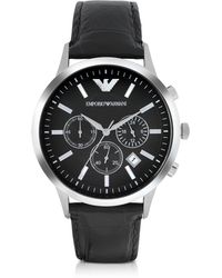 Emporio Armani Herrenuhr mit Chronographenfunktion und Lederarmband im Krokostlye - Schwarz