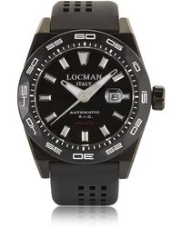 LOCMAN Herrenuhr Stealth 300m Automatik mit analogem Display und Armband aus Silikon - Schwarz