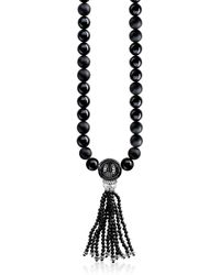 Thomas Sabo Ethno Black Sterling Silver Men's Long Necklace w/Obsidian Matt & Polished Beads and Tassel - Negro