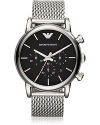 Emporio Armani Stainless Steel Black Dial Men's Watch w/Mesh Band - Mettallic