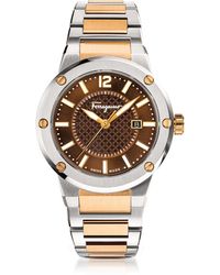 Ferragamo F-80 IP Herrenuhr aus Edelstahl und Zifferblatt in braun - Mettallic