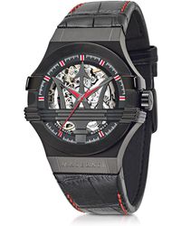 Maserati Herrenuhr aus Edelstahl in schwarz mit Lederarmband