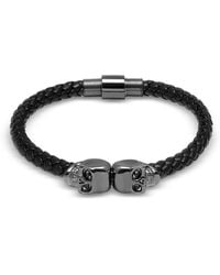 Northskull Twin Skull Armband aus schwarzem Nappaleder mit Metallanhänger