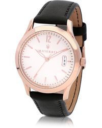 Maserati Tradizione Herrenuhr mit Gehäuse in rosegold und Lederarmband in schwarz - Mehrfarbig