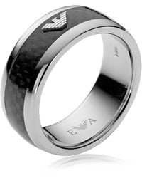Emporio Armani Anillo "Iconic" para Hombre de Acero y Fibra de Carbono - Negro