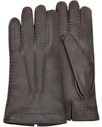 FORZIERI Guantes para Hombres de Cuero de Ciervo con Forro de Cachemir y Detalles en Relieve - Marrón