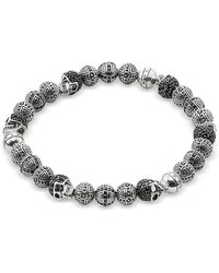 Thomas Sabo Blackened 925 Sterling Silver Cross and Skulls Bracelet w/Zirconia - Metálico