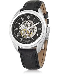 Maserati Traguardo Herrenuhr aus Edelstahl in silber mit geprägtem Lederarmband in schwarz - Mettallic