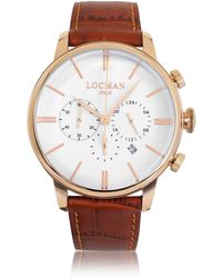 LOCMAN 1960 Rose Gold PVD Stainless Steel Men's Chronograph Watch w/Brown Croco Embossed Leather Strap - Braun