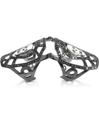 Bernard Delettrez Gold And Black Diamonds Shield With Skull Articulated Ring