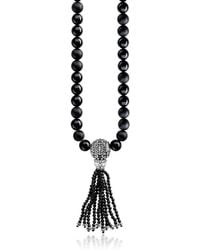 Thomas Sabo Power Blackened Sterling Silver Men's Necklace w/Obsidian Matt and Polished Tassel - Schwarz