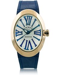 LOCMAN Change Orologio da Donna in Acciaio Dorato con Set di 3 Cinturini in Pelle Cocco - Blu