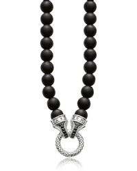 Thomas Sabo Blackened Sterling Silver and Obsidian Beads Men's Necklace w/Black Zirconia - Negro