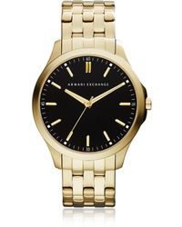 Armani Exchange Hampton Black Dial Gold Tone Stainless Steel Men's Watch - Mettallic
