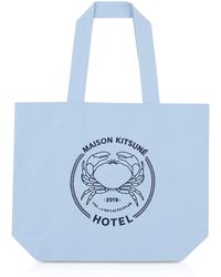 Maison Kitsuné Shopper "Hotel" aus Canvas in hellblau