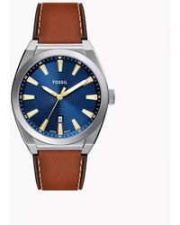 Fossil - Everett 42 Mm Three-hand Date Brown Leather Watch - Lyst