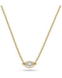 Fossil Evil Eye 14k Gold Plated Clear Laboratory Grown Diamond Station Necklace - Metallic