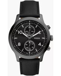 Fossil - Bennett 45 Mm Multifunction Black Leather Watch - Lyst