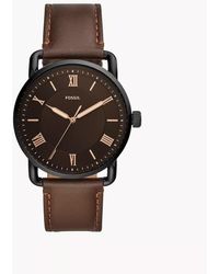 Fossil - Copeland Quartz Stainless Steel And Leather Three-hand Watch - Lyst