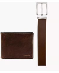 Fossil - Derrick Bifold W/ Flip Id And Belt Gift Set Accessories Dark Brown - Lyst