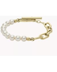 Fossil - Heritage Pearl D-link Gold-tone Stainless Steel Chain Bracelet - Lyst