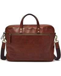 Fossil Haskell Leather Workbag Briefcase - Brown