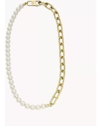 Fossil - Heritage Pearl D-link Gold-tone Stainless Steel Chain Necklace - Lyst